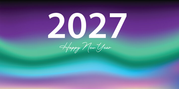 Happy New Year 2027 Background, Abstract colorful gradient waves festive holiday celebration banner vector illustration