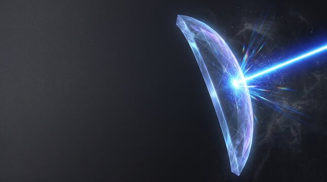 Glass Shield Deflecting Blue Ultraviolet Laser Light Beam on Gray Background ,International Day for the Preservation of the Ozone Layer