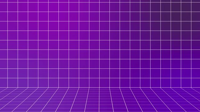 White grid lines overlay a smooth gradient background texture. Retro synthwave video loops gain immense style from this neon floor layout. White grid lines track seamlessly.