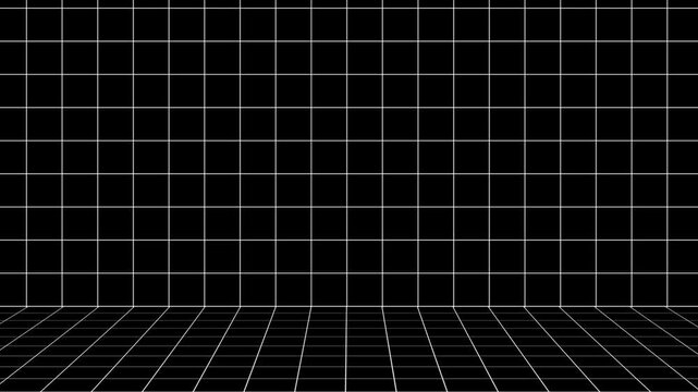 Linear white grid lines build a virtual architectural room. Clean dimensional boundaries give structure to this unique digital space layout. White grid lines shift smoothly.