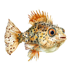 Pufferfish, vector clipart in watercolor with smooth gradients, isolated on a white background. © brixel