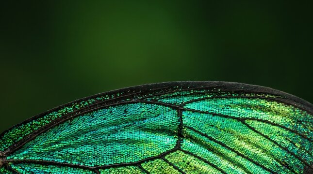 Macro Study of Rare Iridescent Green Tropical Butterfly Wing Scales