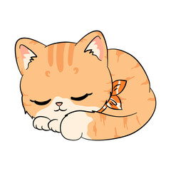 Sleeping ginger tabby kitten cat curled up wearing orange bandana © BlackGroundMeYou 