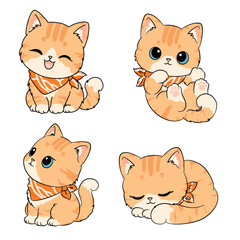 Ginger tabby kitten cat wearing bandana set handdrawn © BlackGroundMeYou 