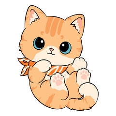 Playful ginger tabby kitten cat lying on back wearing bandana © BlackGroundMeYou 