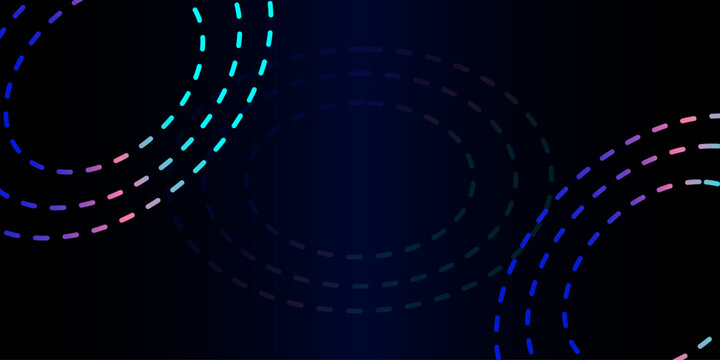 Minimalist background design with neon dashed concentric circles in dark blue landscape.