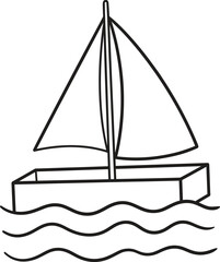 Simple line art sailboat on water nautical illustration © abu sharif
