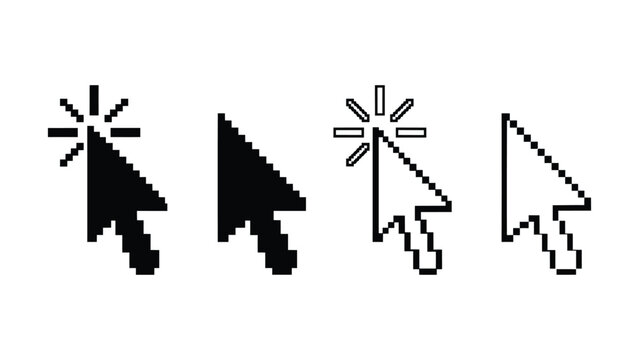 Set of pixelated computer mouse cursor arrow icons for web design