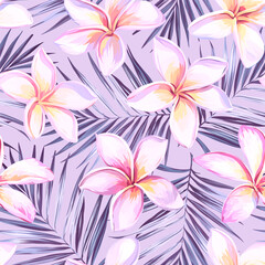 Tropical pattern. Paradise plants and flowers. Hawaiian pattern. Exotic, tropical. Delicate soft colors. © Alaska_artworks
