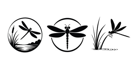 Dragonfly silhouette vector illustration, black dragonfly silhouettes, dragonfly silhouettes set, insect glyph icon, dragonfly collection © VectorEliteX