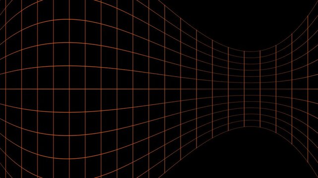 Orange grid lines warp dynamically across a dark space. Digital artists will appreciate this highly geometric wave distortion asset. Flexible orange grid lines deform.