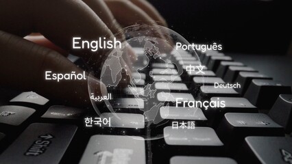 Global communication with multiple languages, digital translation tools, multilingual technology, cross-cultural communication, and virtual language learning environments. Muxer © InfiniteFlow