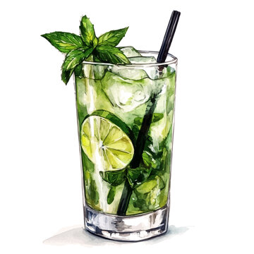 Mojito, clipart watercolor vector with gentle, isolated on a white background.