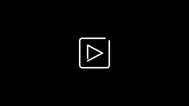 White outline video play button icon animation on transparent background. 4k