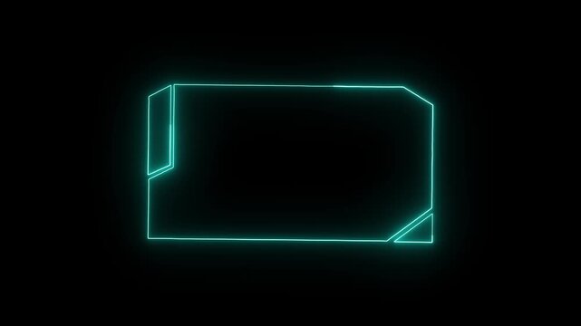 Teal neon frame models display an impressive three-dimensional block edge. Futuristic streaming alerts pop off the screen within this isometric border. The teal neon frame glows.