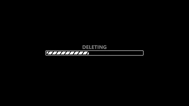 White progress bar fields display a bright segmented file deleting record. Complete storage wipes are verified instantly by this clear data asset. The white progress bar increases.