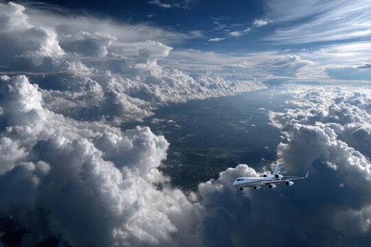 Flying above the clouds reveals a stunning view of the sky at midday
