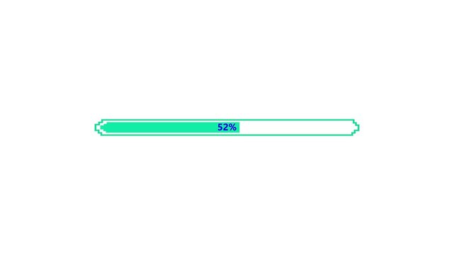 Pixelated progress bar blocks track vintage video game saving actions. Arcade style overlays match up beautifully with this 8-bit turquoise bar. The pixelated progress bar fills.