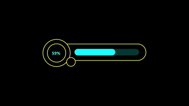 Neon progress bar modules increment system verification up to thirty-five. Dark interface dashboards stand out with this glowing system monitor icon. The neon progress bar loads.