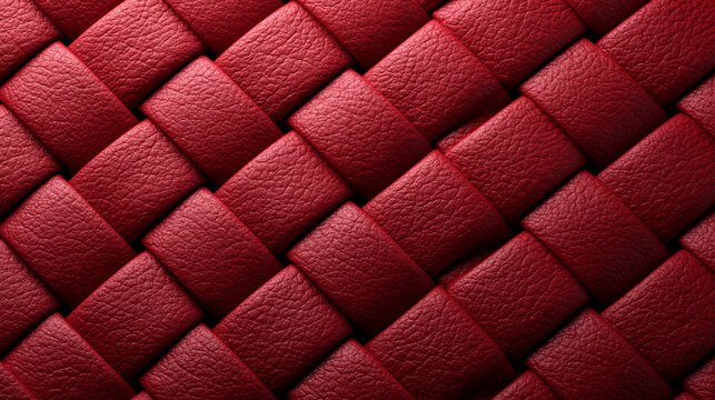 A close-up of a red woven leather pattern with textured surfaces. Ideal for luxury fashion branding and elegant.