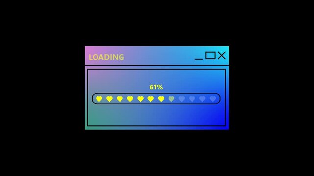 Retro progress bar windows fill up with small pink love hearts. Nostalgic gaming elements make this classic pop-up window super adorable. The retro progress bar runs happily.