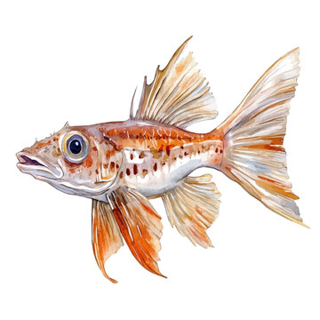 Lanternfish, vector clipart in watercolor with smooth gradients, isolated on a white background.