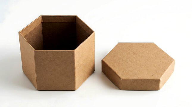 Open hexagonal cardboard box with a separate lid for gift packaging and storage purposes.