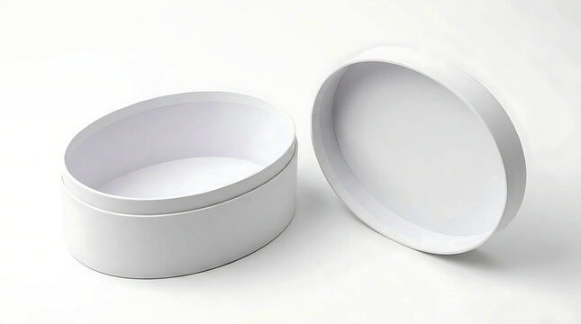 Open empty oval cardboard gift box with a separate lid sitting next to it on a flat surface.