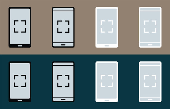 Modern smartphone interface icons with cropping frames in multiple color schemes and styles.
