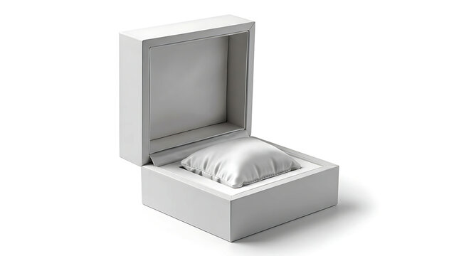 Open empty white luxury watch box with a soft cushion for expensive jewelry and wristwatches.