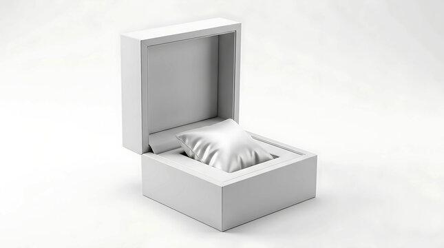Open empty white luxury jewelry box with a soft cushion for a premium watch or bracelet gift.