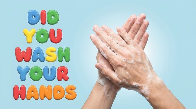 Did you wash your hands concept with soapy foam hands handwashing cleanliness