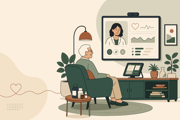 Fototapeta premium Telehealth Consultation Dashboard Room Medical Service Landing Page