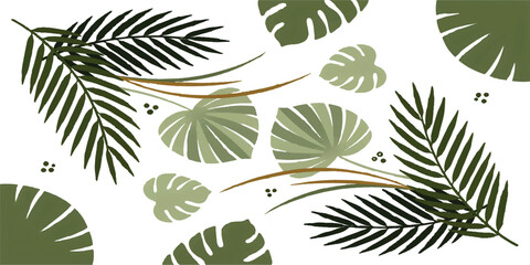 Green tropical palm and monstera leaves pattern design © vintage style