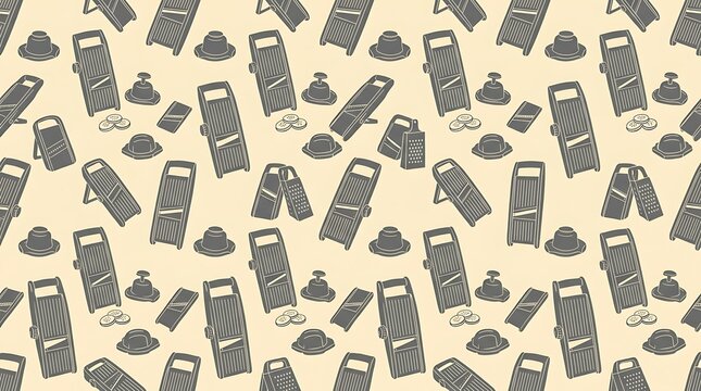 Seamless pattern of vintage vegetable slicers and kitchen graters