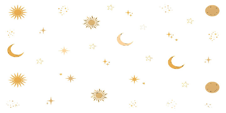 Cute golden suns moons and stars pattern design element