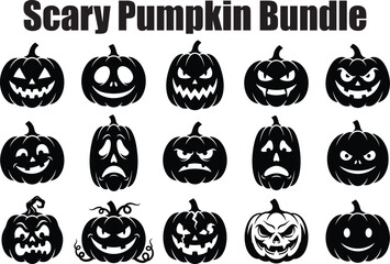 Obraz premium Creepy pumpkin vector bundle spooky jack o' lantern silhouettes for halloween designs decorations
