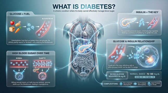 Infographic explaining what diabetes is and how insulin works