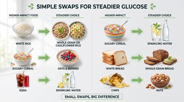 Smart food swaps for steadier glucose infographic