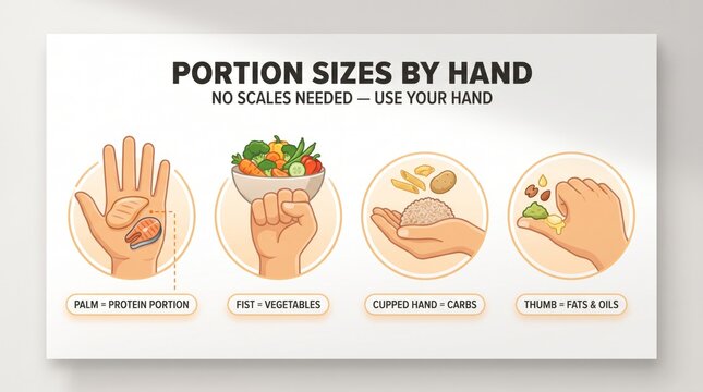 Portion sizes by hand for diabetes infographic