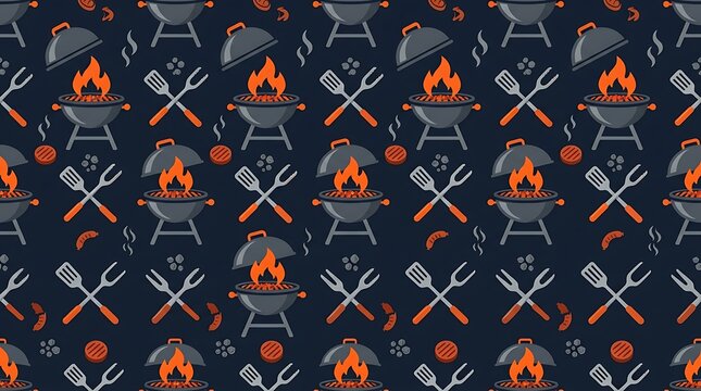 Seamless barbecue pattern with grills and flames
