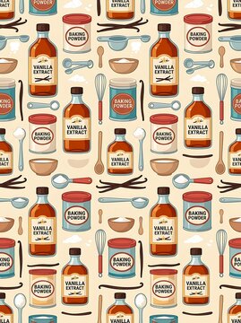 Seamless baking pattern with vanilla extract and ingredients