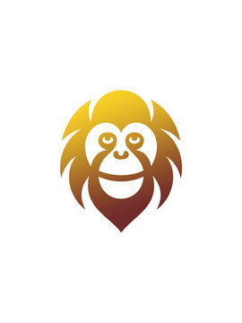 Ape icon monkey face label graphic style orangutang head abstract logo brand illustration