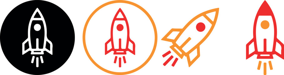 Four rocket ship icons in different styles and colors © Anamul Haque  Munna