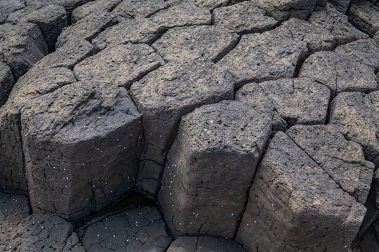 Columnar Joints  at Tawaraiso Beach. Igneous rocks (Andesite & Basaltic Andesite Lava). Cape Tsumeki, Shimoda city, Izu Peninsula,Shizuoka Prefecture, Japan. Philippine Sea Plate, Andesite Basalt