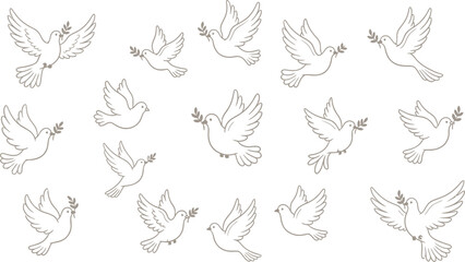 Obraz premium Elegant dove collection line art illustrations for peace and serenity designs