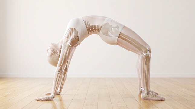 Human skeleton anatomy in yoga bridge pose illustration with skeleton, structure