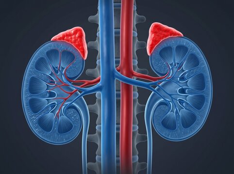 Anatomy of human kidneys with adrenal glands physiology internal medicine
