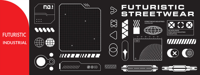 Naklejka premium Futuristic industrial micrographics and cyberpunk technical labels. 