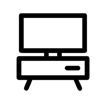 Modern tv stand with small television - Minimalist vector illustration of a sleek TV stand holding a small flat-screen television.